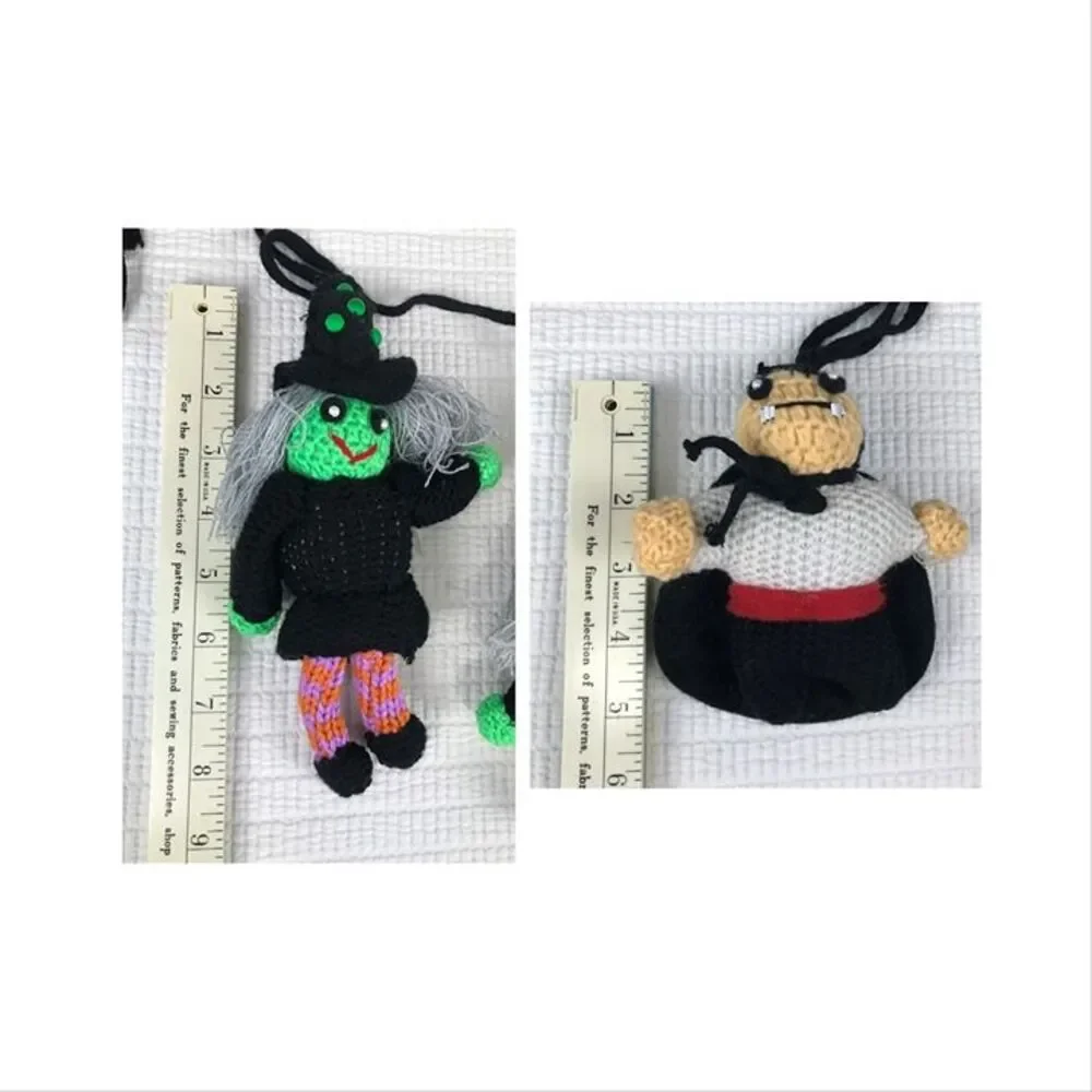Halloween Crochet Knit Garlands (2) Witch Bat Vampire Yarn Felt ~ 7' Need TLC